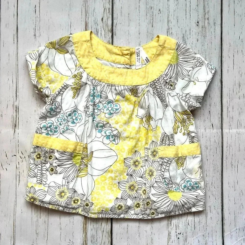 Old Navy yellow floral short sleeve top with rolled sleeves Size 12-18 months